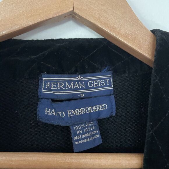 Herman Geist Wool Sweater S Hand Embroidered Poinsettia Flower Holiday Christmas - Picture 7 of 10